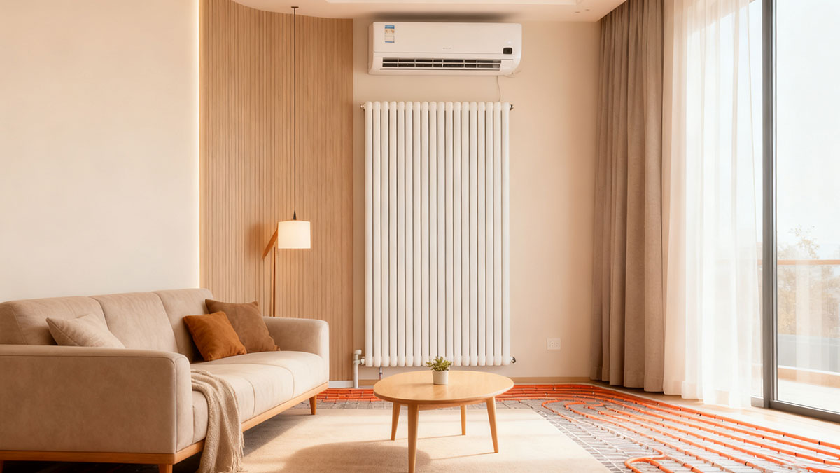 「エアコンコンパニオン」：既存の家庭用エアコンに放射末端を追加し、低コストで「五恒住宅」へグレードアップ